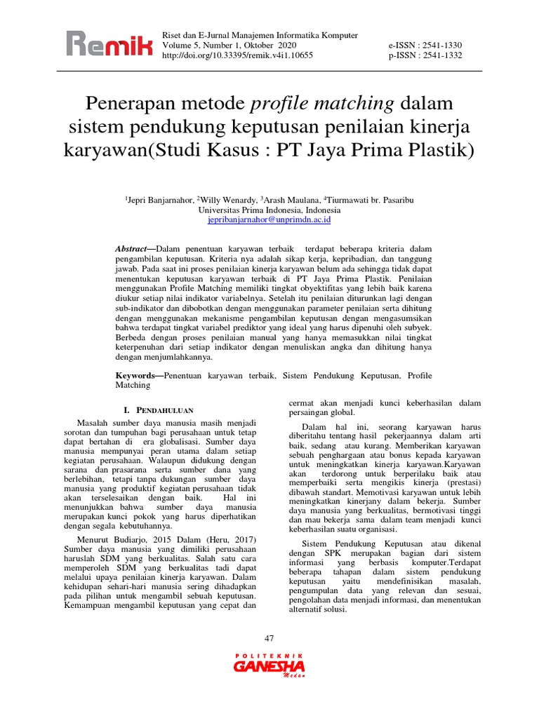 Penerapan Profile Matching Kinerja Karyawan | PDF | Karier & Perkembangan