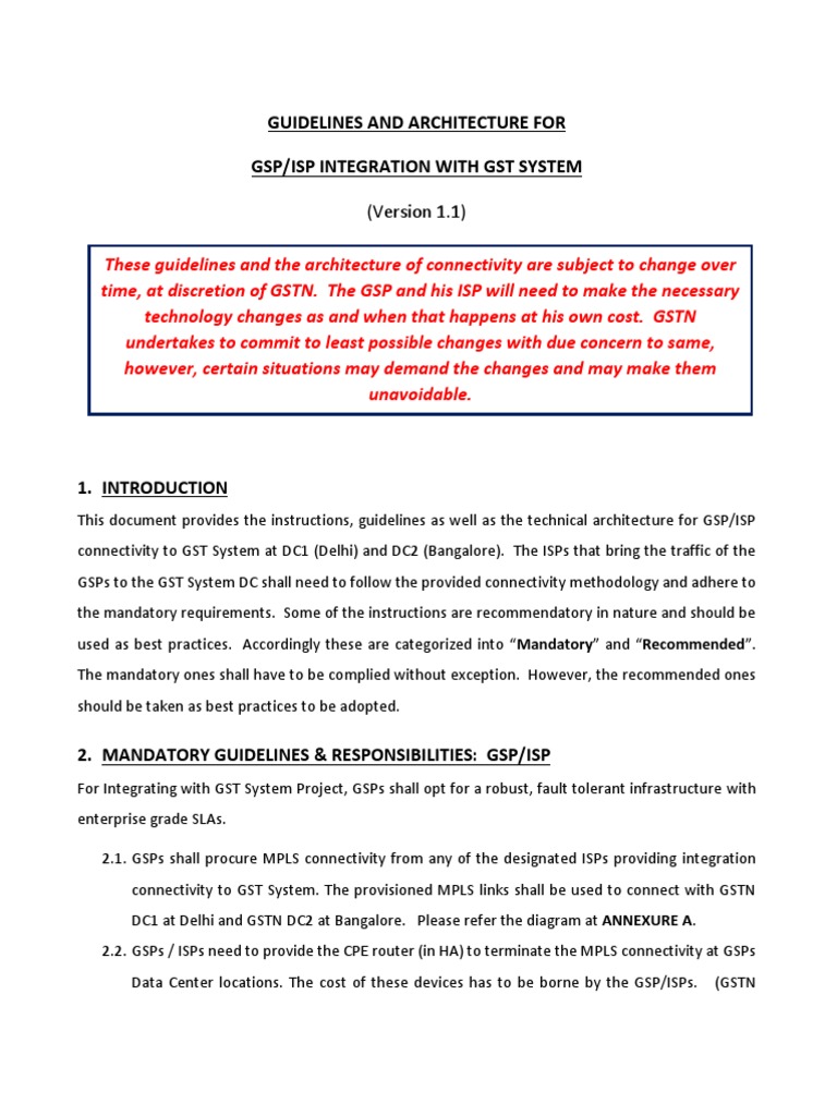 Guidelines and Architecture For Gsp/Isp Integration With GST System PDF Router