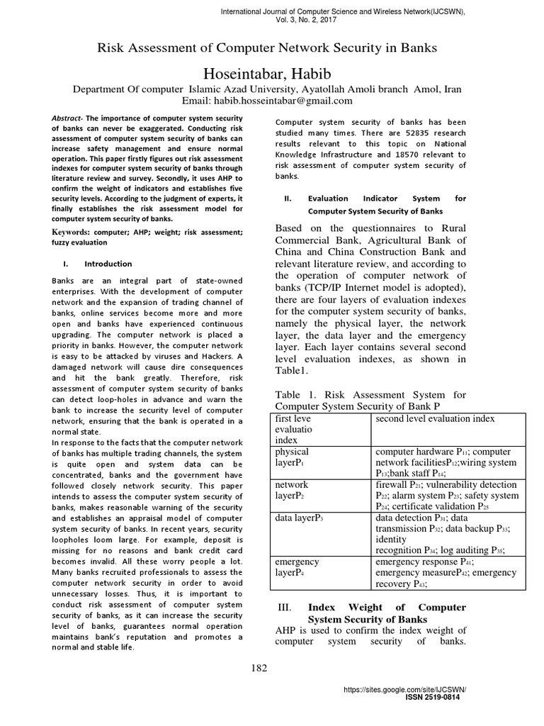 Risk Assessment Model for Bank Security | PDF | Internet Protocol Suite ...