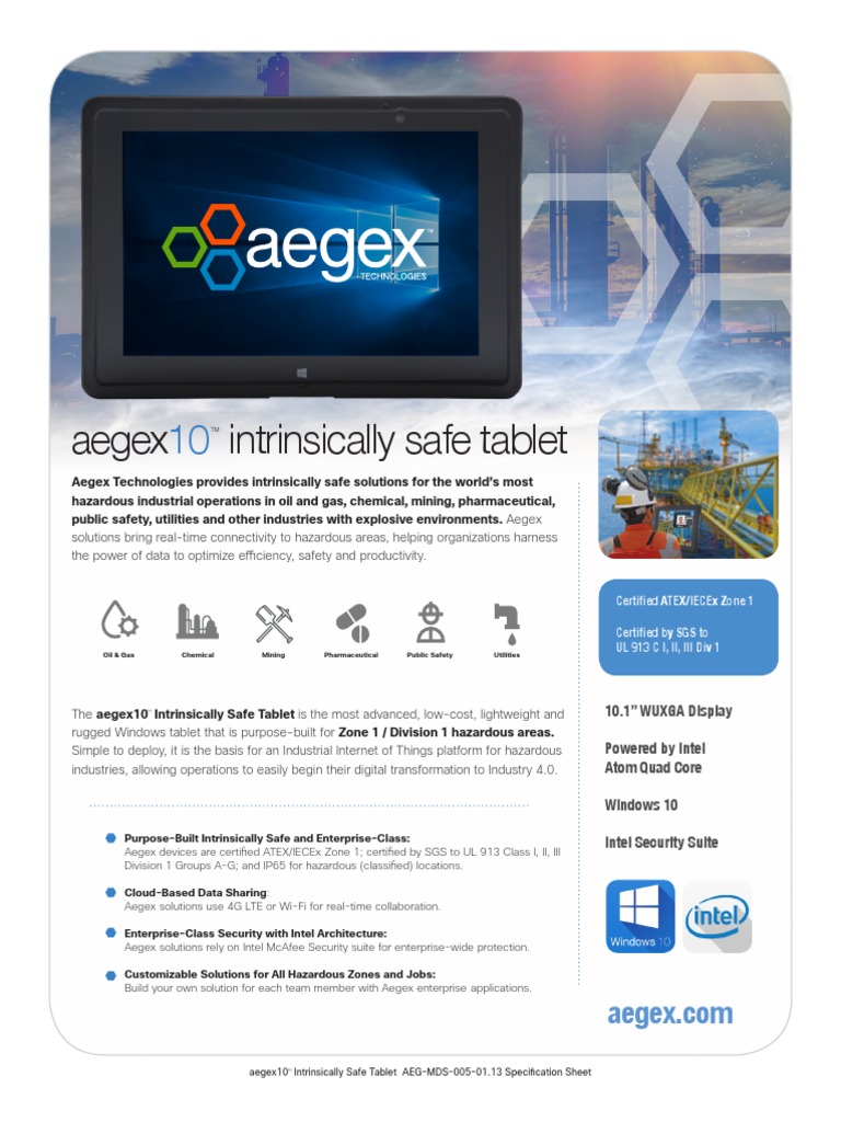 Aegex Intrinsically Safe Tablet 10.1" WUXGA Display Powered by Intel