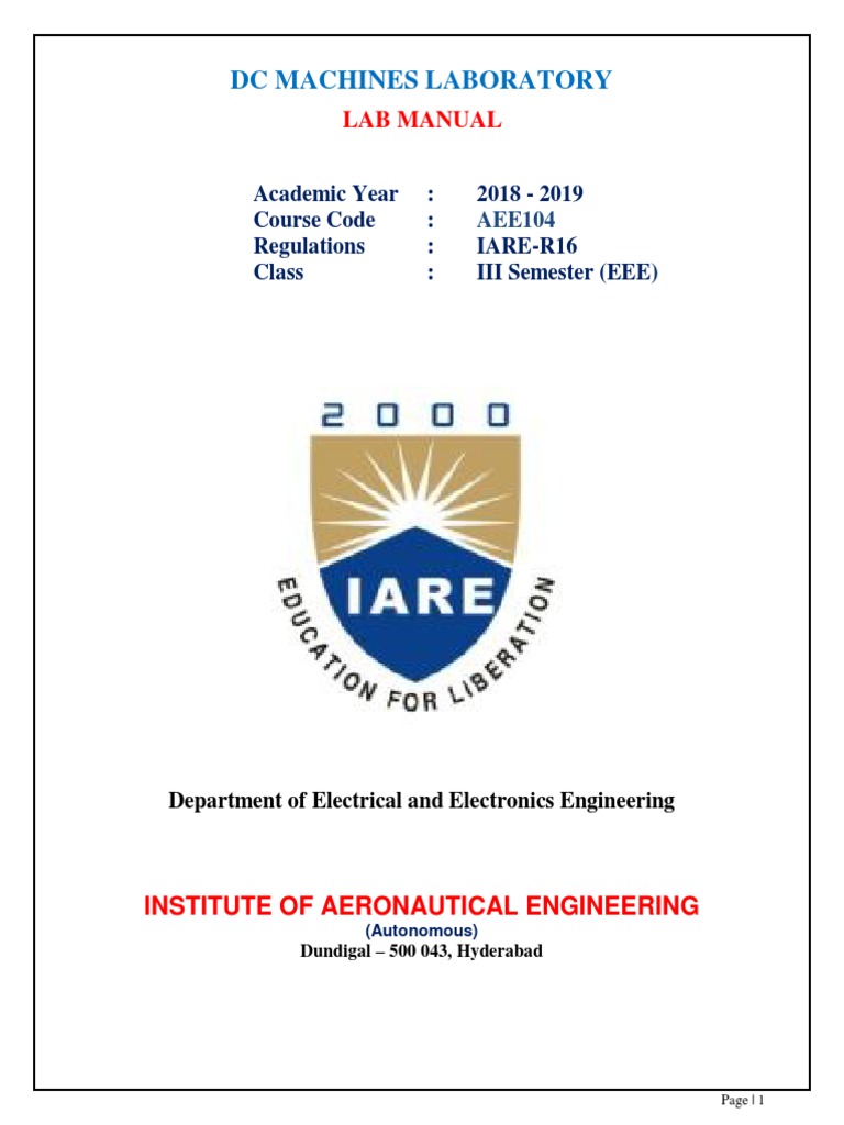 DC Machines Lab Manual PDF Electric Motor Electric Generator