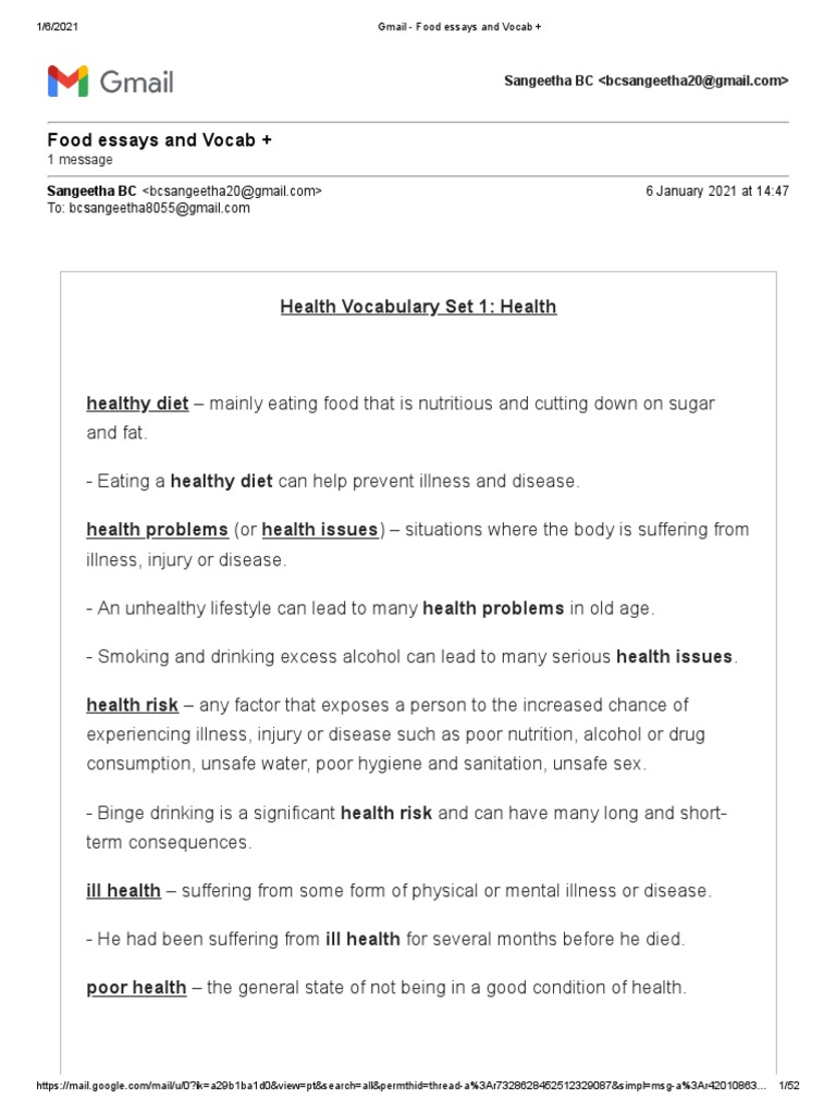 Health Vocabulary Essentials | PDF | Healthy Diet | Diet (Nutrition)