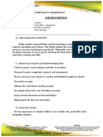 Job Description: II. DEPARTMENT: Front Office Department Iii. Report To: Ariane D. Ramos Hotel Manager