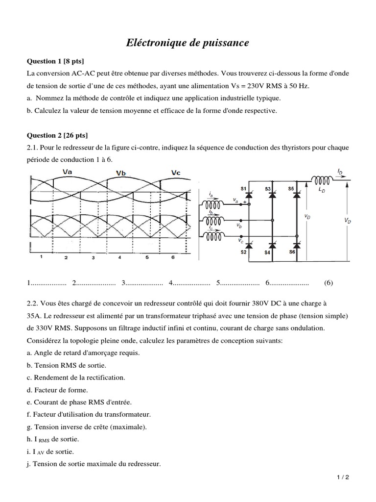 Électronique de puissance : Cours et exercices | PDF