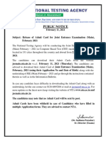 PUBLIC NOTICE - Release of Admit Card For Jo