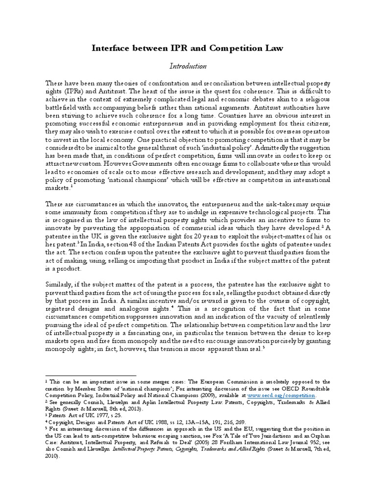 Interface Between IPR and Competition Law PDF Intellectual Property