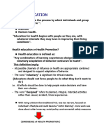 Handout On The Concept of Health Education and Health Promotion