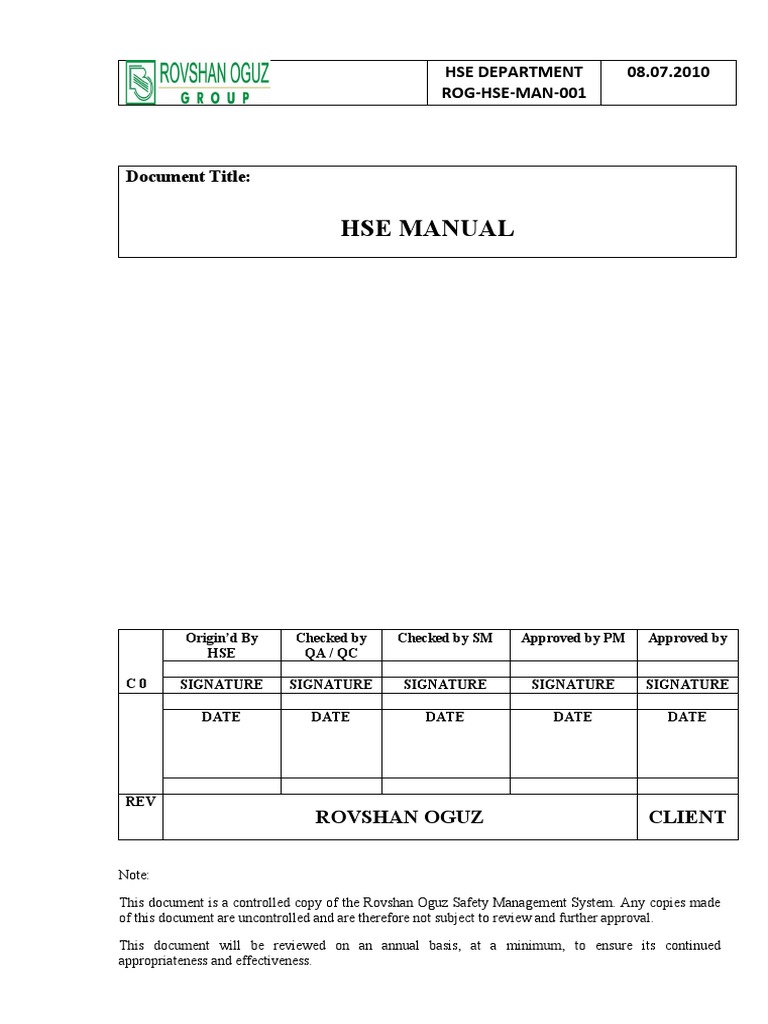 HSE Manual Overview and Policies | PDF | Occupational Safety And Health ...