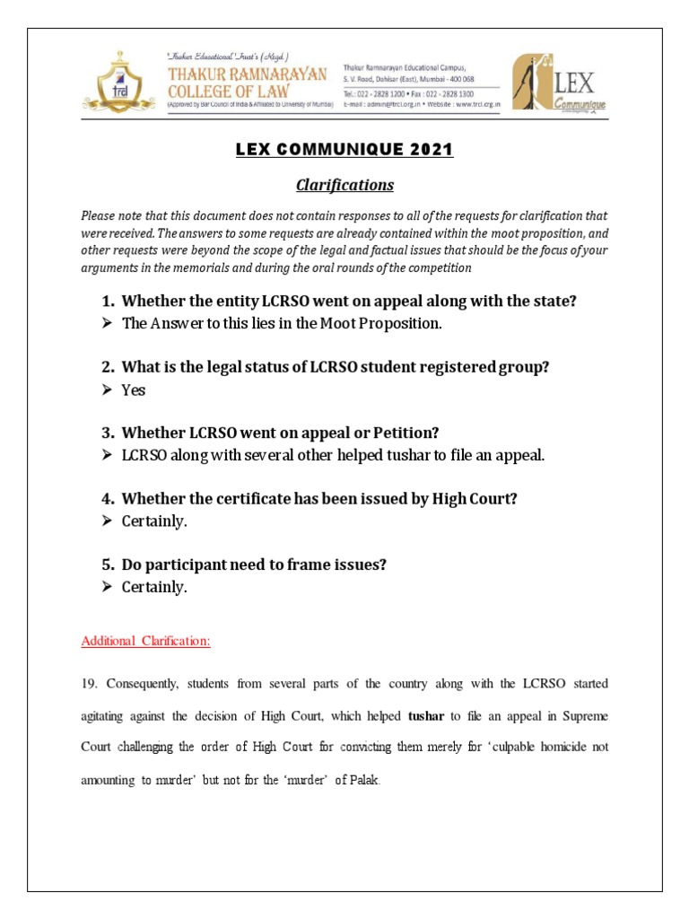 LEX Communique 2021: Clarifications on Appeal | PDF