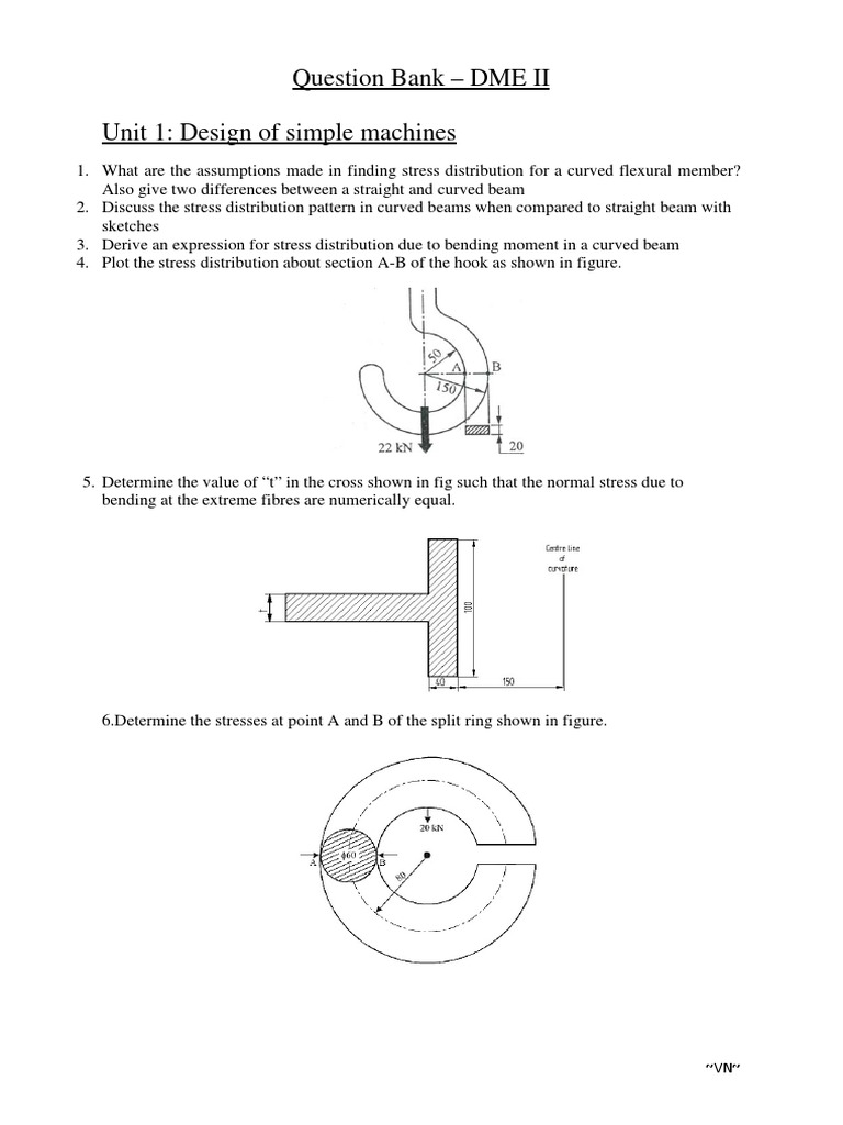 Curved Beams Question Bank PDF Bending Stress (Mechanics)