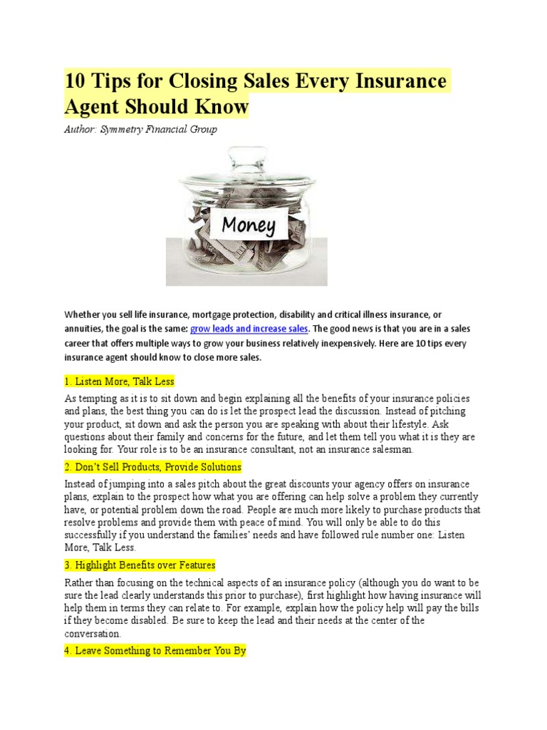 Essential Closing Tips for Insurance Agents | PDF | Sales | Life Insurance