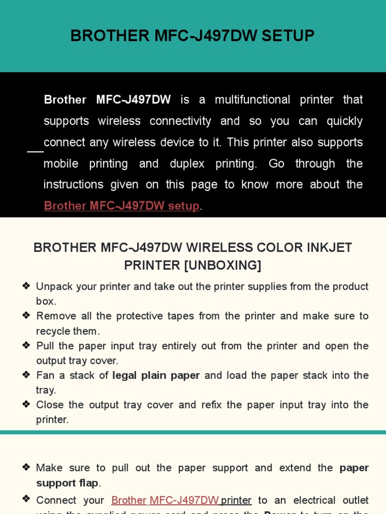 Brother Mfc-j497dw Setup | PDF | Business | Computers