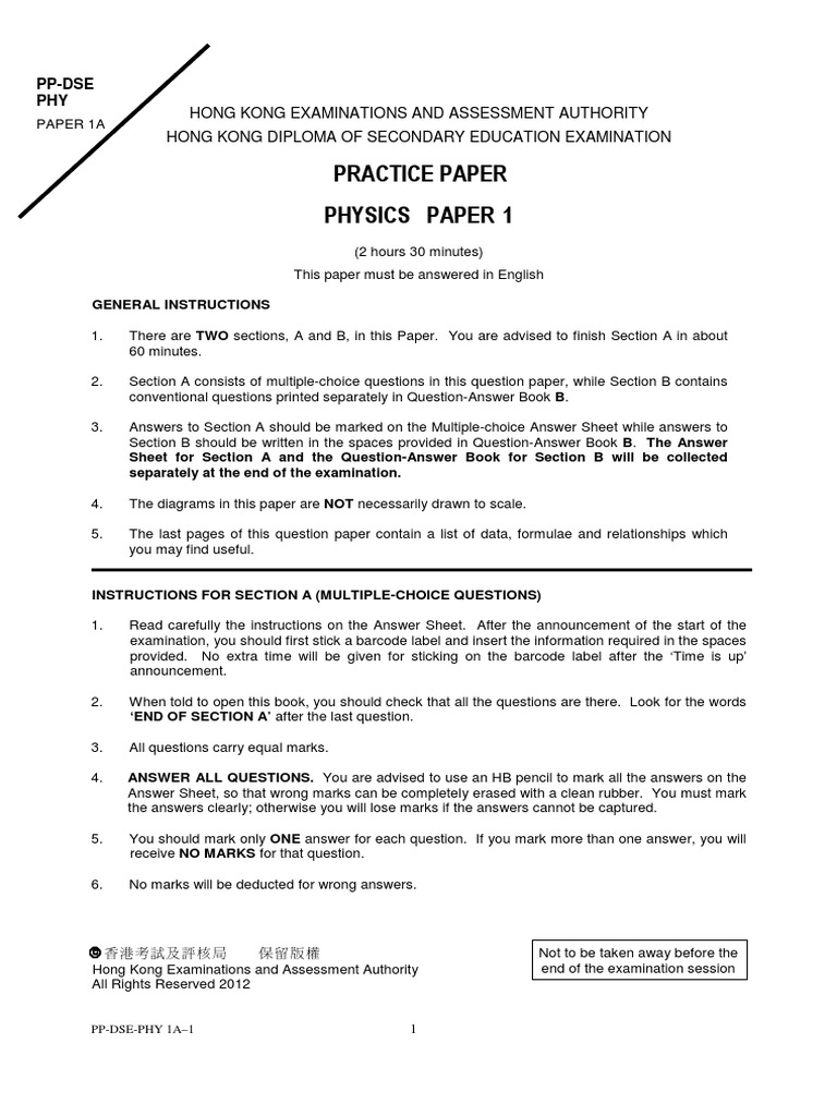 Practice Paper Physics Paper 1 | PDF | Waves | Switch