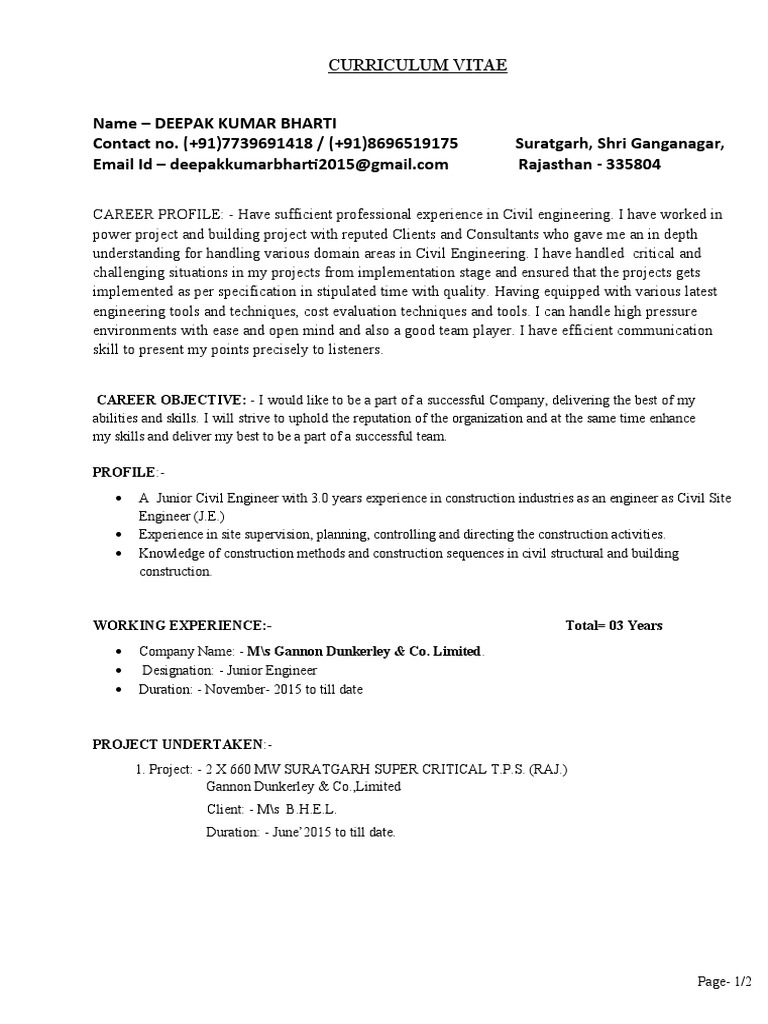 Deepak Kumar Bharti - Civil Engineer CV | PDF | Engineer | Engineering
