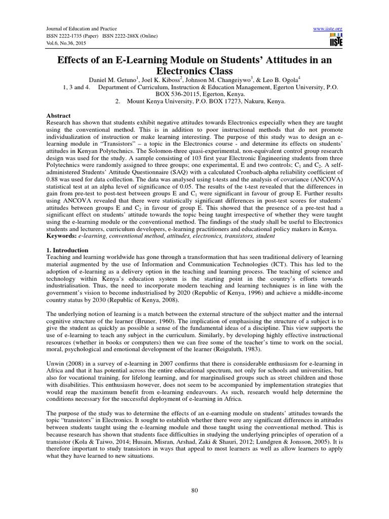 Effects of An E-Learning Module On Students' Attitudes in An ...