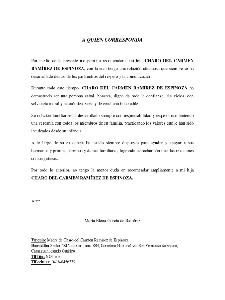 Referencia familiar para un sobrino