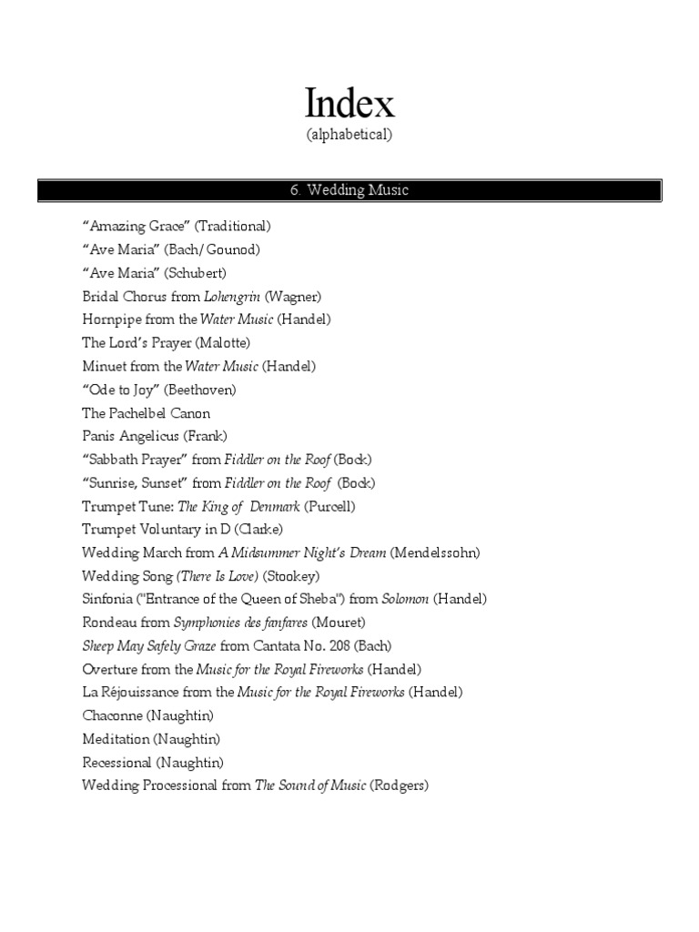 Index: 6. Wedding Music | PDF | Classical Music | Entertainment (General)