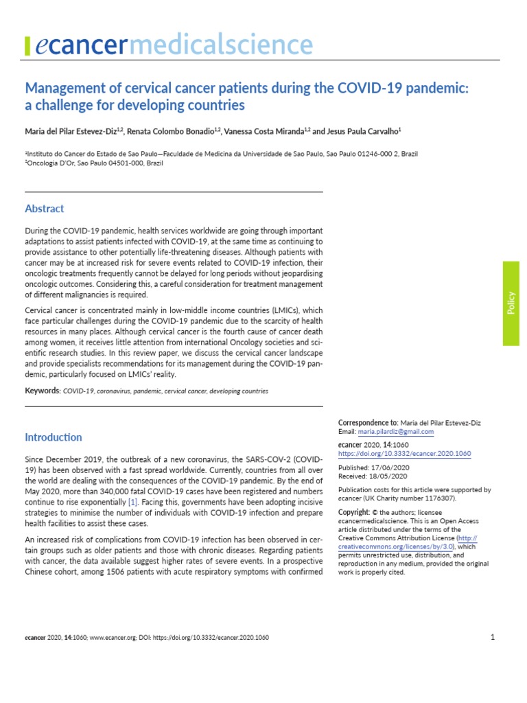 Management of Cervical Cancer Patients During The | PDF | Cervical ...