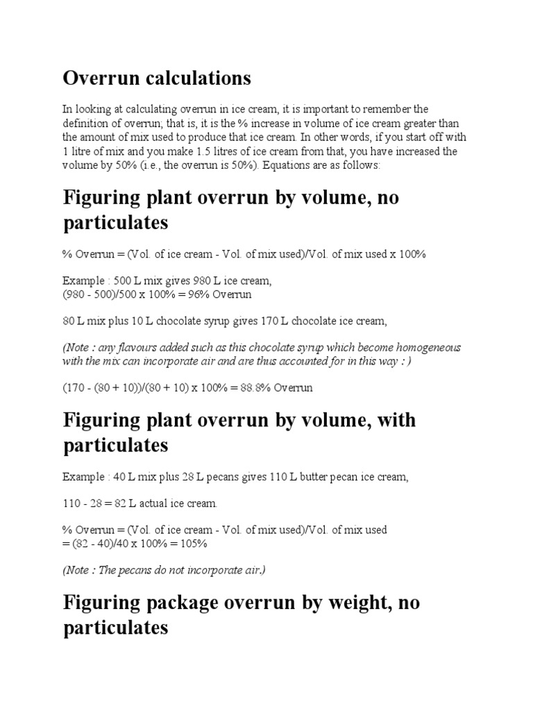 Overrun Calculations | PDF | Density | Weight
