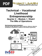 Technical - Vocational Livelihood Entrepreneurship: Quarter 2 - Module 1-Week1 The 6Ms of Operations