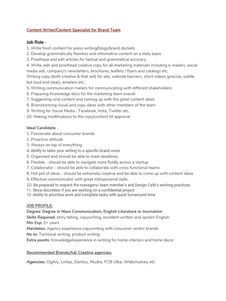 Brand Content Writer Position Available | PDF | Brand | Communication