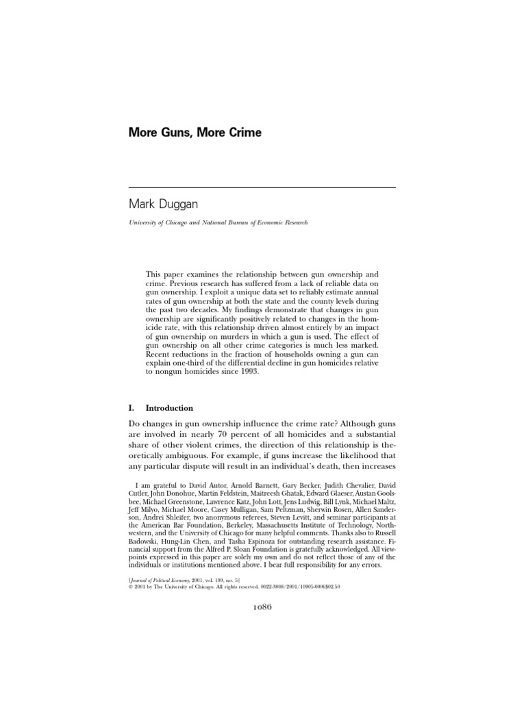 More Guns, More Crime Mark Duggan Download Free PDF Regression Analysis Concealed Carry