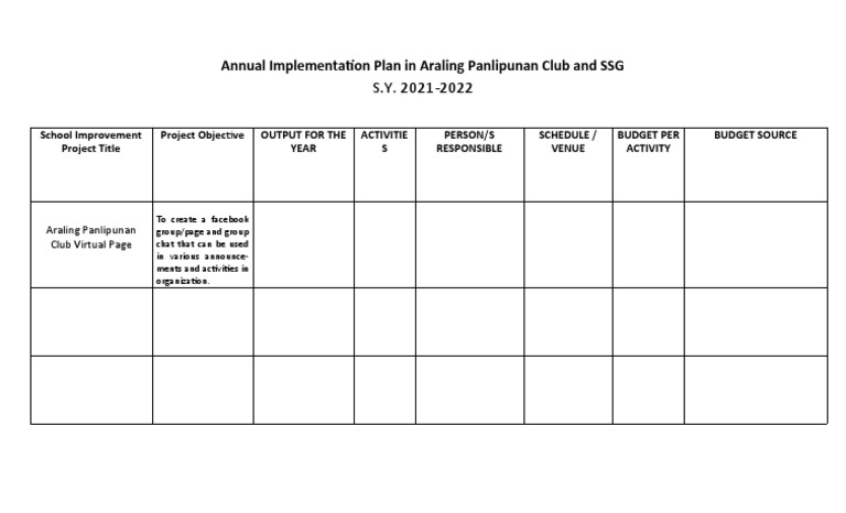 Araling Panlipunan Club Action Plan | PDF