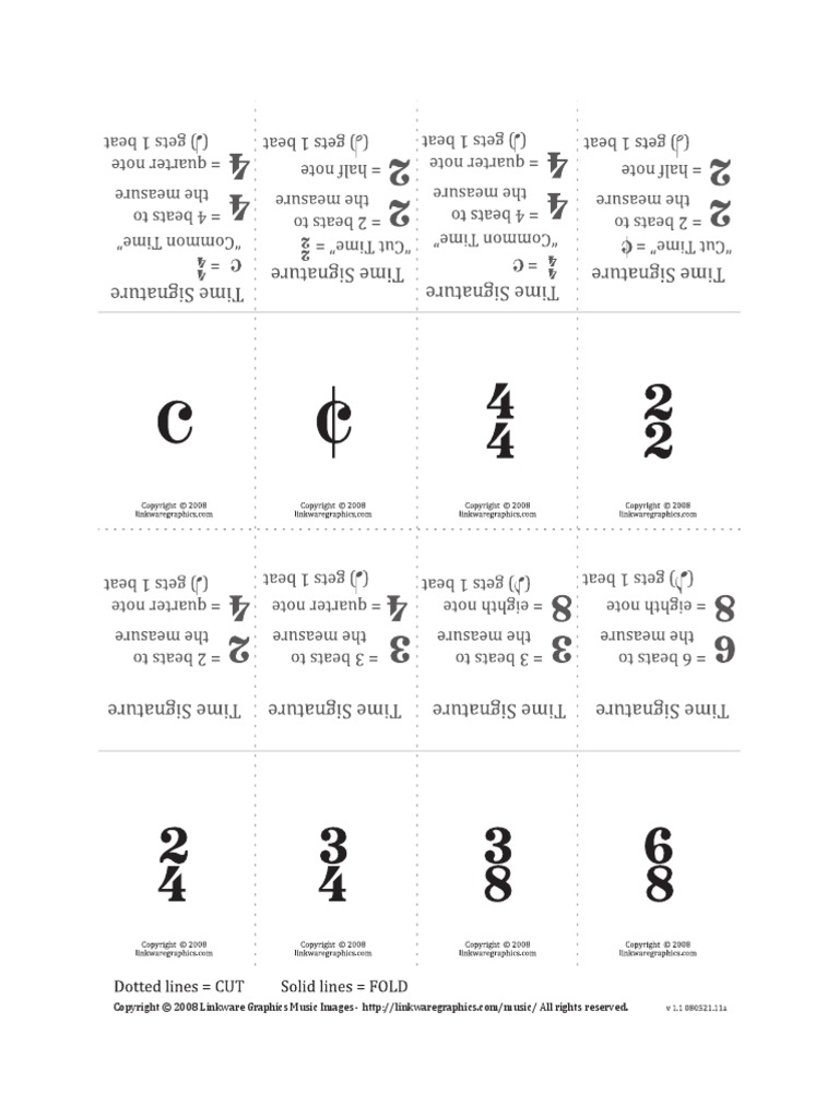 Music Flash Cards Time Signatures and Answers | PDF
