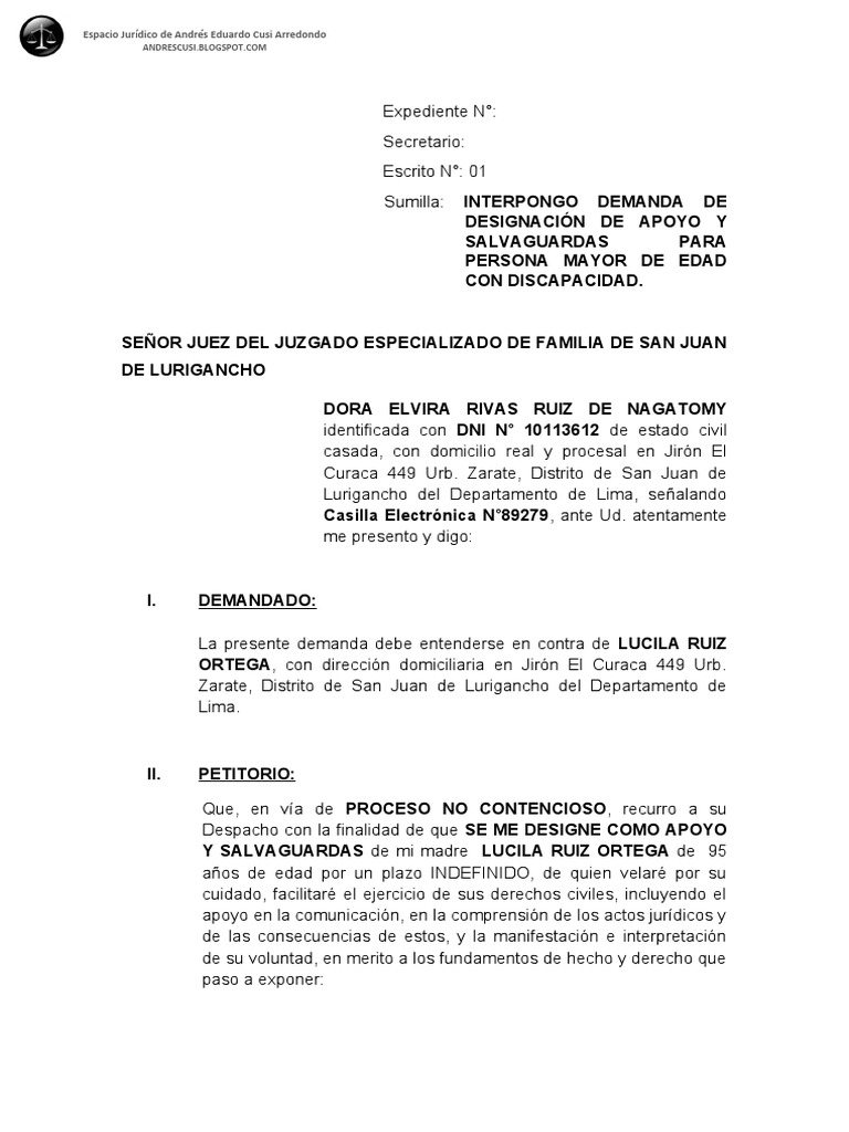 Demanda de Apoyos y Salvaguardias | PDF | Ley procesal | Demanda judicial
