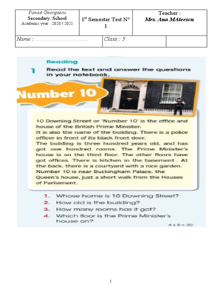 English - Test - 5th Grade | PDF | Schools | Educational Institutions