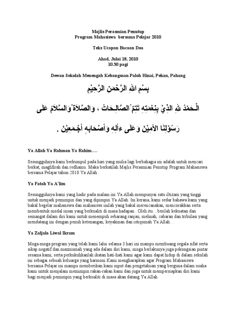 Doa Majlis Penutup Pdf