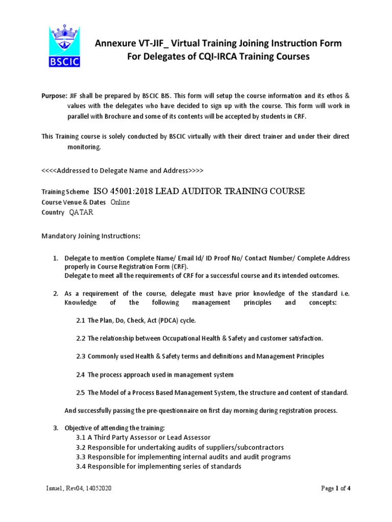 Annexure VTJIF Virtual Training Joining Instruction Form I1 Rev04