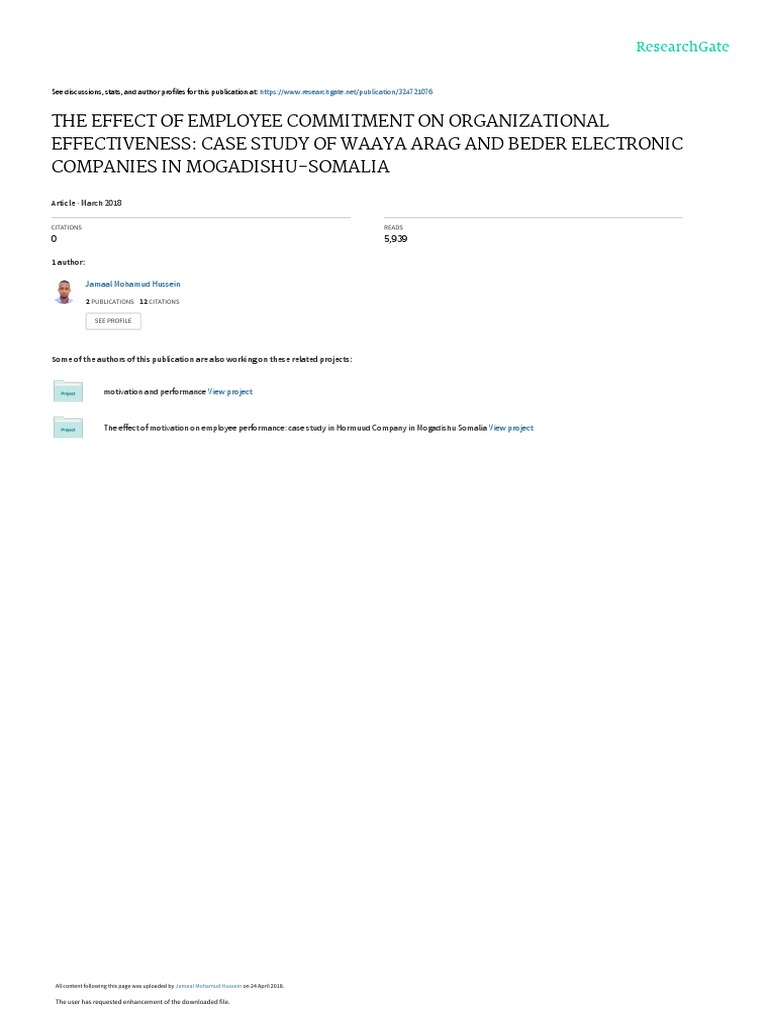 The Effect of Employee Commitment On Organizational Effectiveness Case