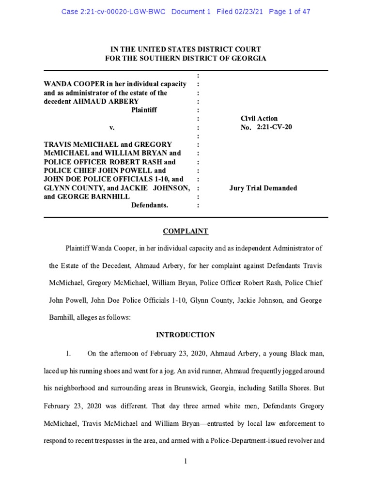 Arbery Lawsuit PDF Writing Human Communication