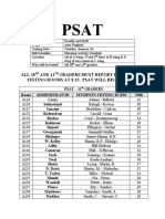 ALL 10 AND 11 Graders Must Report Directly To Testing Rooms at 8:15. Psat Will Begin at 8:20