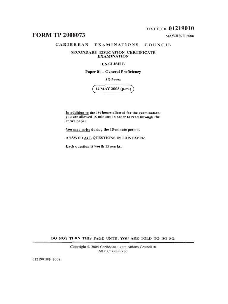 Csec English B June 2008 P1 Pdf