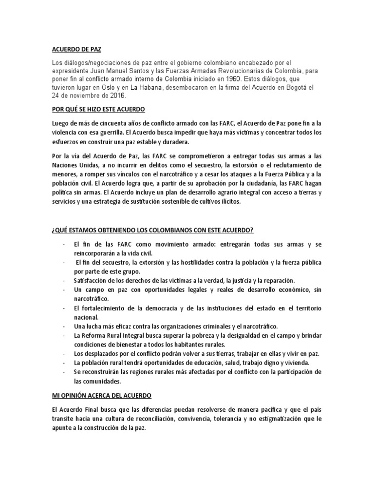 Acuerdo de Paz en Colombia: Claves y Beneficios | PDF | Colombia ...