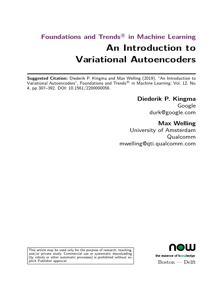 Introduction to Variational Autoencoders | PDF | Artificial Neural ...