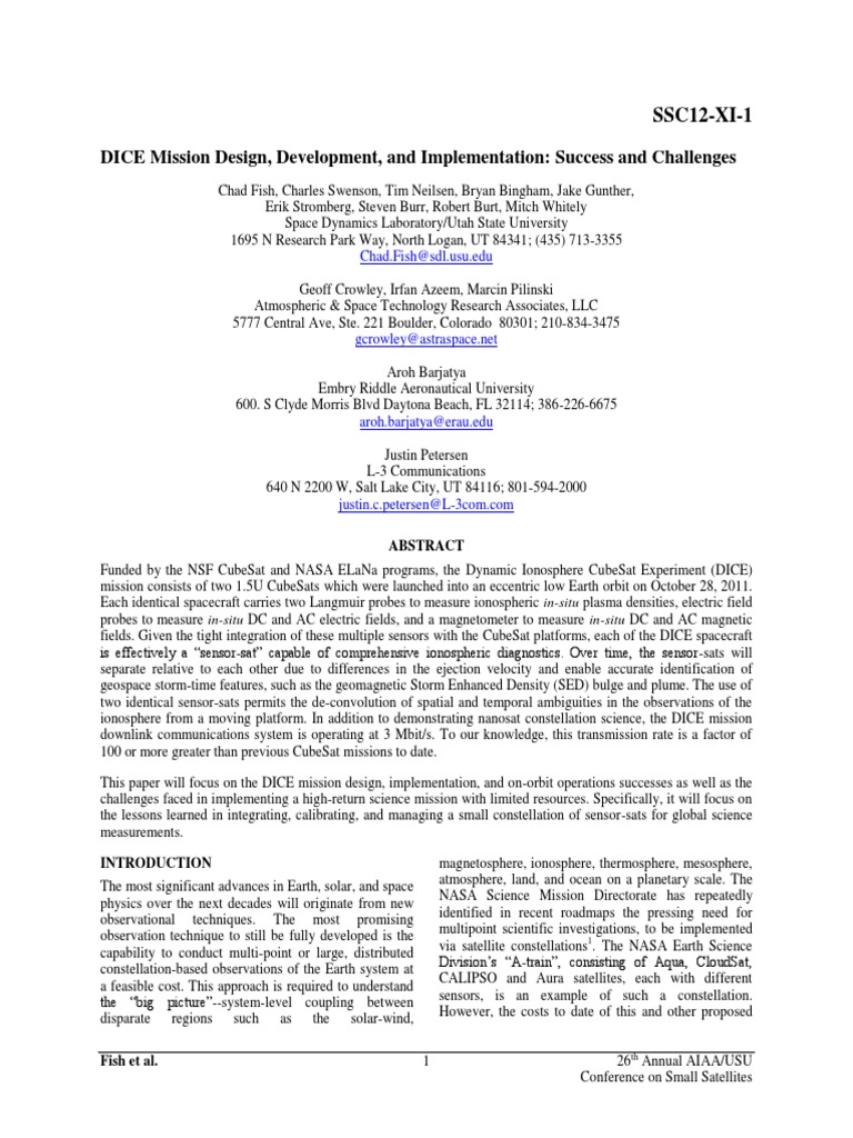DICE Mission Design Development and Implementation - Success and | PDF ...