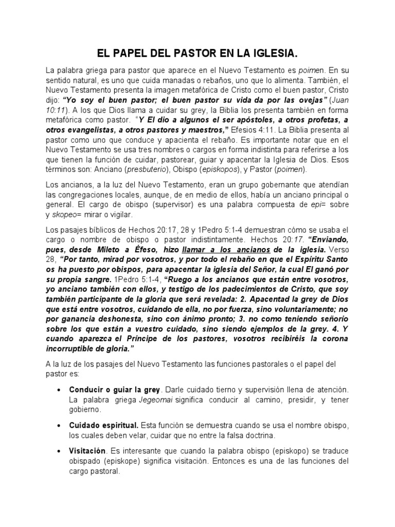 Funciones del Pastor en la Iglesia | PDF | Pastor | Iglesia cristiana