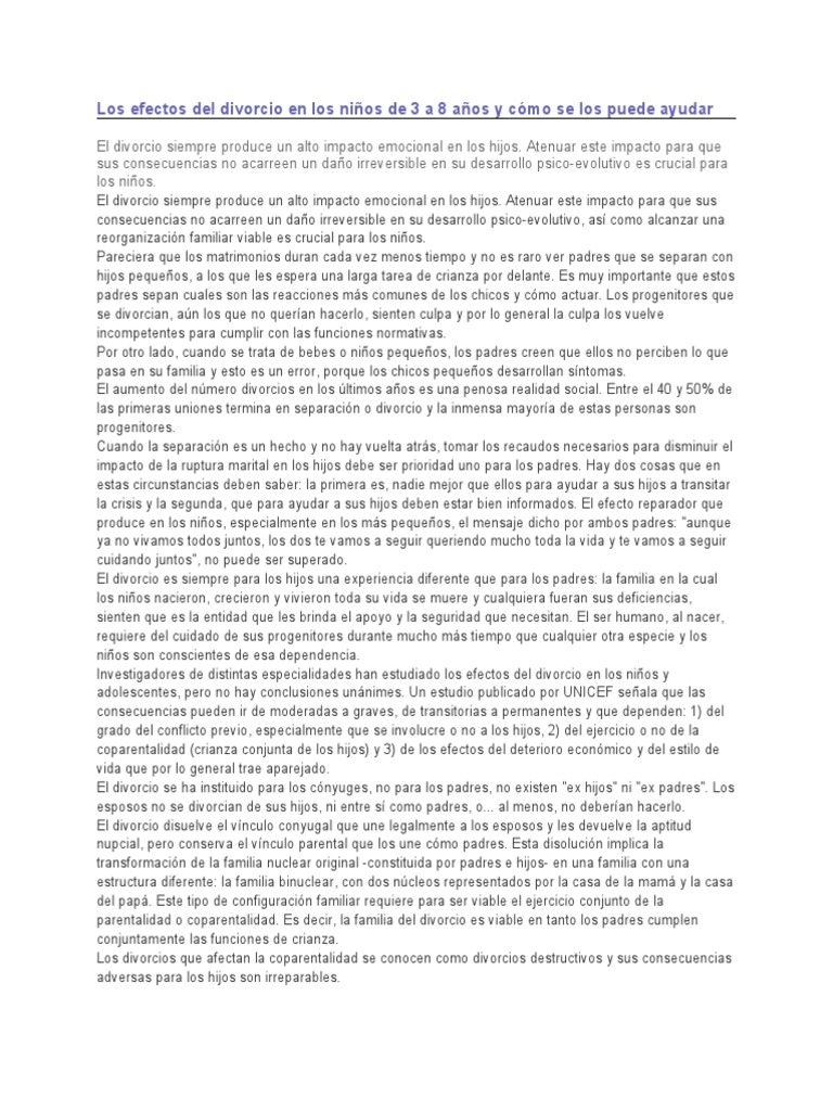 Los Efectos Del Divorcio en Los Niños de 3 A 8 Años y Cómo Se Los Puede ...