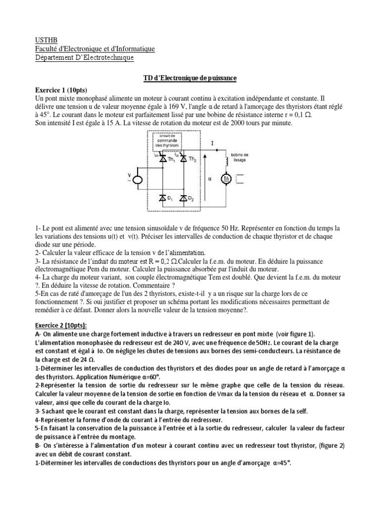 On Alimente Le Dipôle Ad Represente Sur Le Schéma Correction TD Redresseur - Hacheur - Onduleur-TD2 | PDF | Redresseur | Onduleur