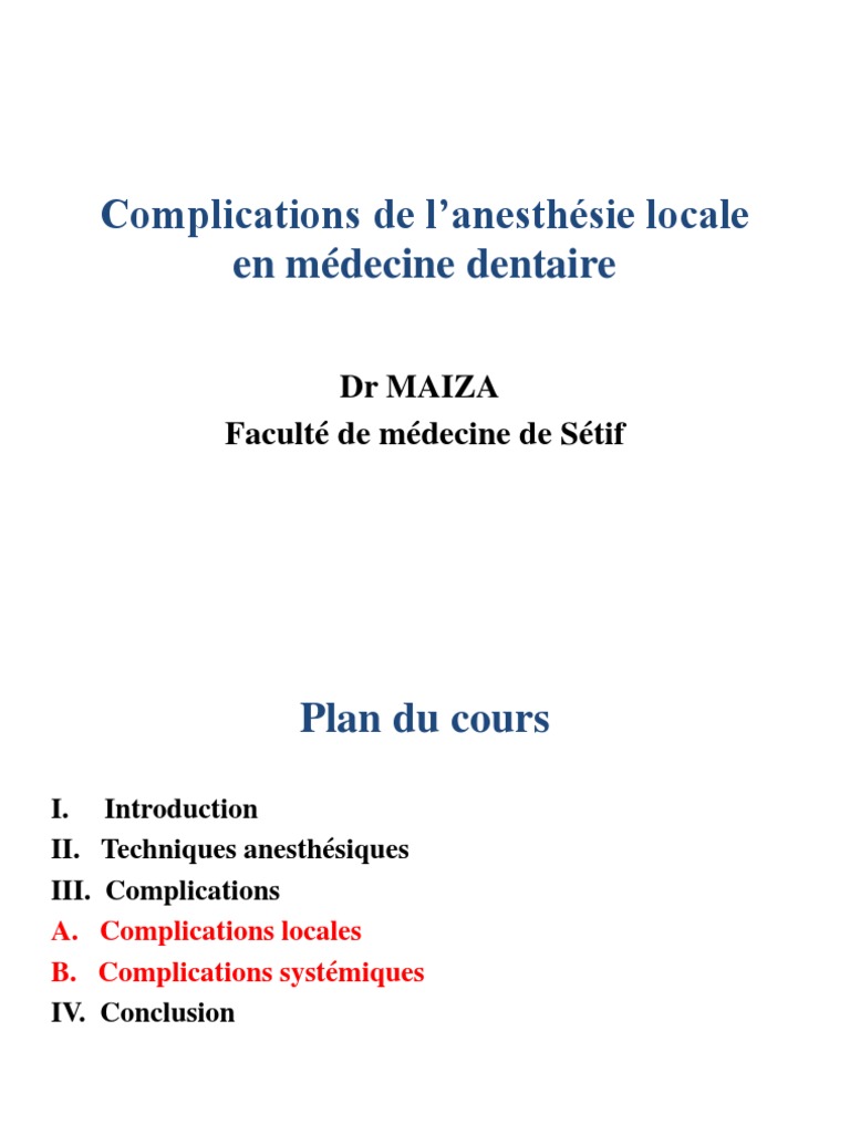 Complications de l'anesthésie dentaire PDF Anesthésie Allergie — free download