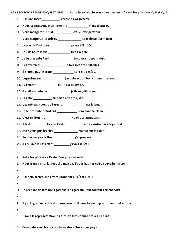 Exercices sur les pronoms relatifs | PDF | Arts du langage et discipline