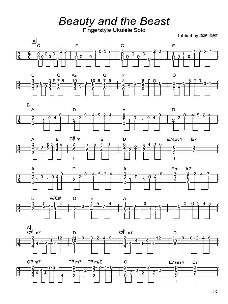 Beauty and The Beast Ukulele Tab PDF