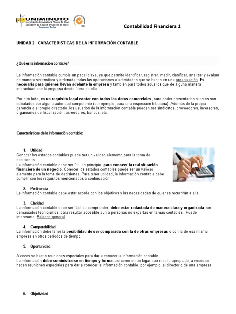 Unidad 2 Caracteristicas de La Información Contable | PDF | Estado ...