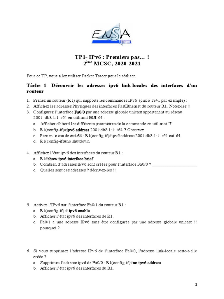 Introduction à IPv6 avec Packet Tracer | PDF | I Pv6 | Adresse IP