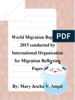 World Migration Report of 2015 Conducted by International Organization For Migration Reflection Paper