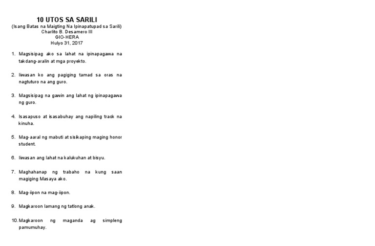 10 Utos Sa Sarili | PDF