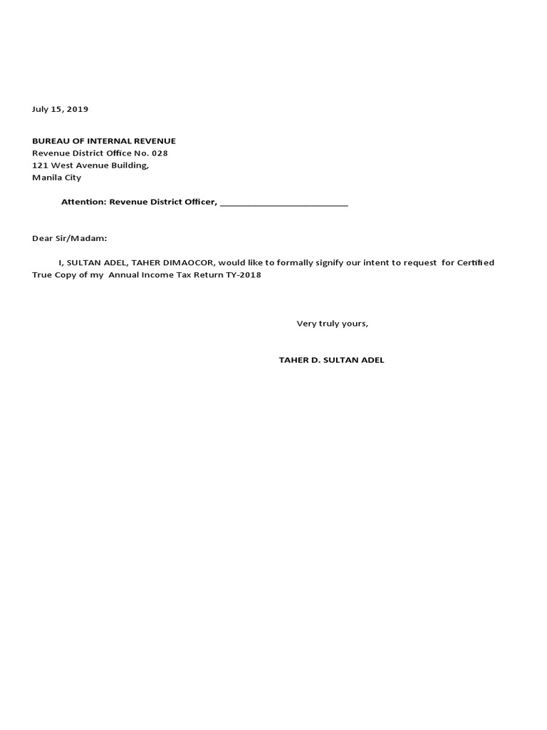 Bir request letter for ctc pdf